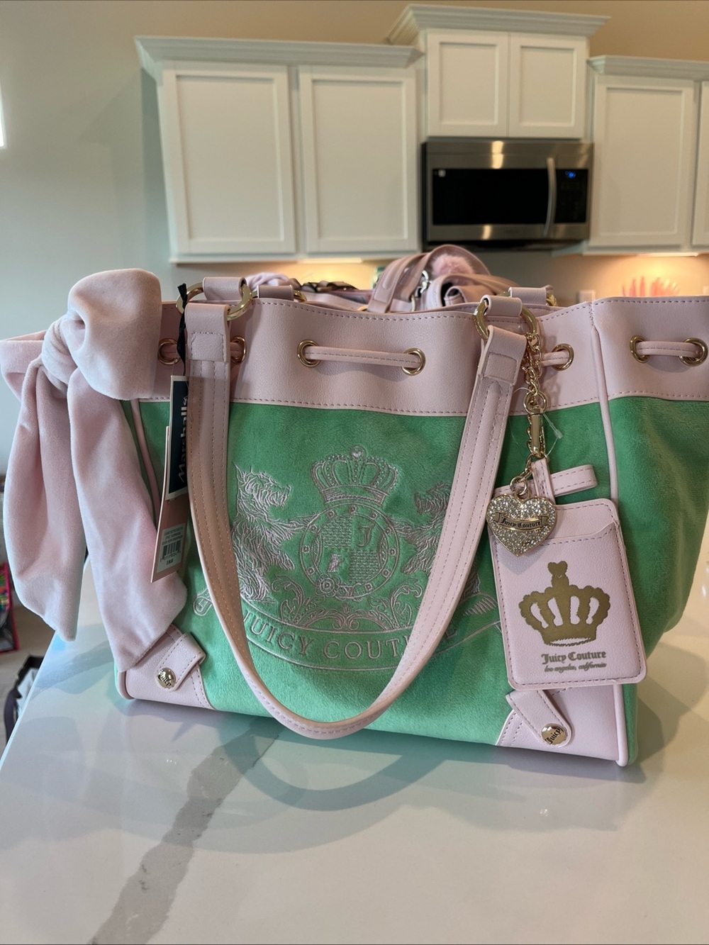 New Juicy Couture New Love Chapter Frost Green Light Pink Daydreamer Tote Bag